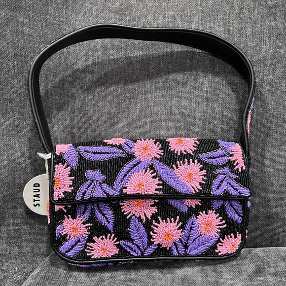 STAUD Handbags - Staud Tommy Beaded Floral Shoulder Bag Quartz Acid